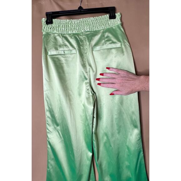 Aliette Green Silk Wide Leg Pants 4 - Picture 11 of 15